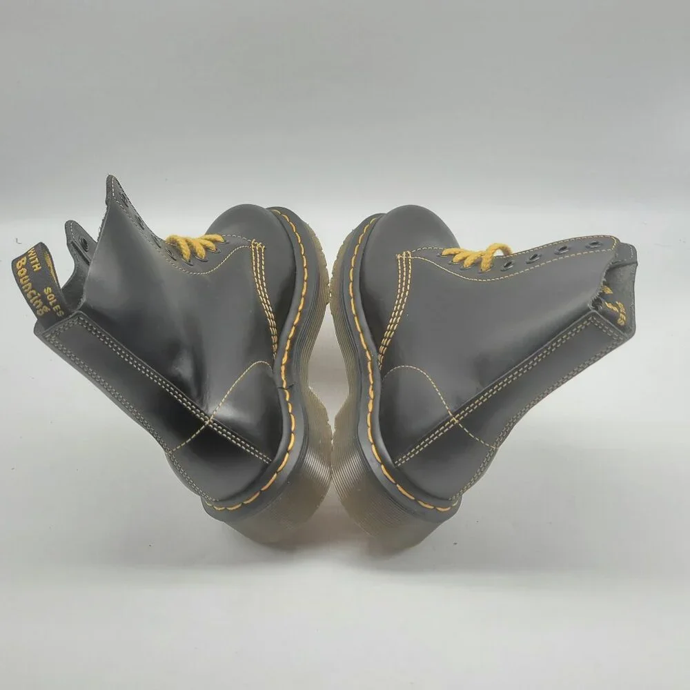 Dr. Martens 1460 Pascal Yellow‎ Stitch Black Leather Men Boots Size 5